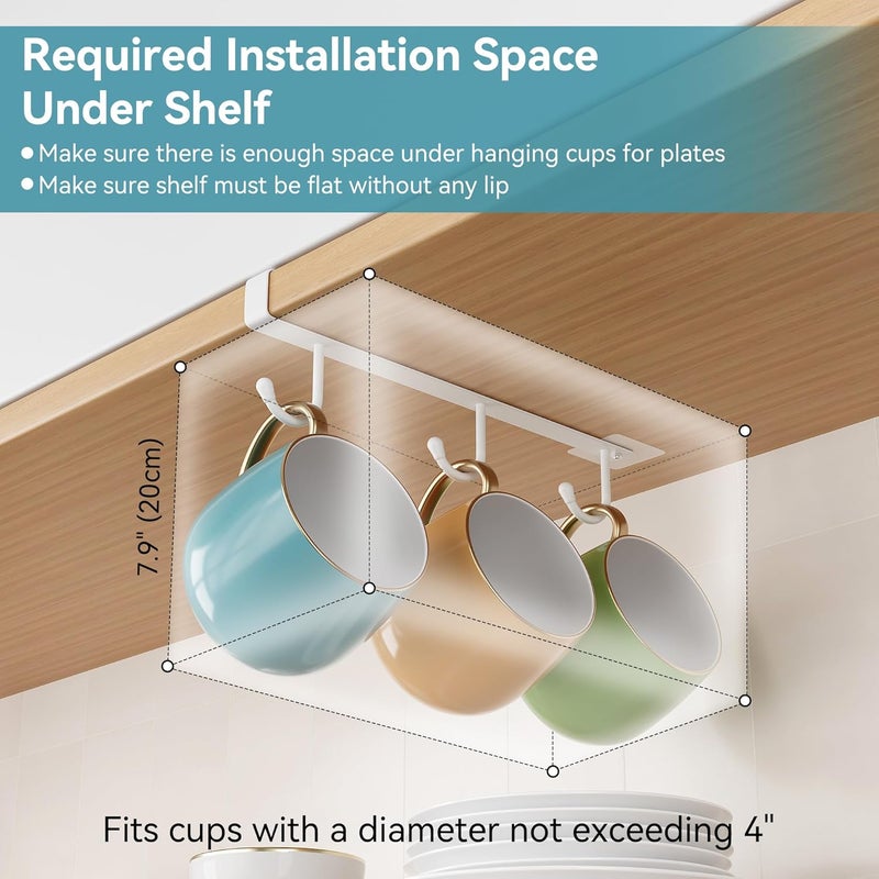 ECROCY Mug Hooks for Cabinet, Clip-On Shelf and Only Fits Flat Cabinet Without Any Lip, 3pcs Mug Holder No Drilling Free Damage - Image 3